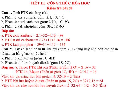 Bài giảng Hóa học 8 - Tiết 11: Công thức hóa học