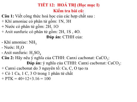 Bài giảng Hóa học 8 - Tiết 12: Hoá trị (học mục I)
