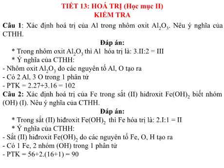 Bài giảng Hóa học 8 - Tiết 13: Hoá trị (học mục II)