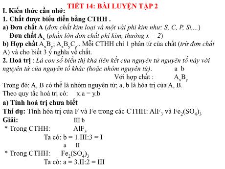Bài giảng Hóa học 8 - Tiết 14: Bài luyện tập 2