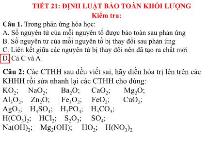 Bài giảng Hóa học 8 - Tiết 21: Định luật bảo toàn khối lượng - Năm học 2022-2023