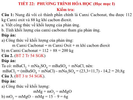 Bài giảng Hóa học 8 - Tiết 22: Phương trình hóa học (Học mục I) - Năm học 2022-2023