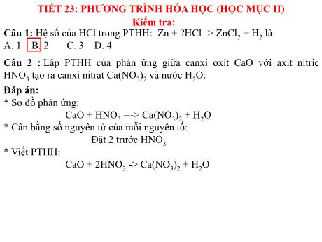 Bài giảng Hóa học 8 - Tiết 23: Phương trình hóa học (Học mục II) - Năm học 2022-2023