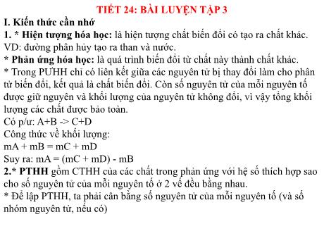 Bài giảng Hóa học 8 - Tiết 24: Bài luyện tập 3 - Năm học 2022-2023