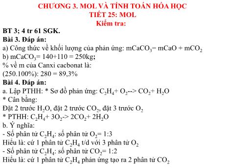 Bài giảng Hóa học 8 - Tiết 25: Mol - Năm học 2022-2023
