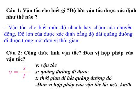 Bài giảng Vật lí 8 - Bài 3: Chuyển động đều, chuyển động không đều