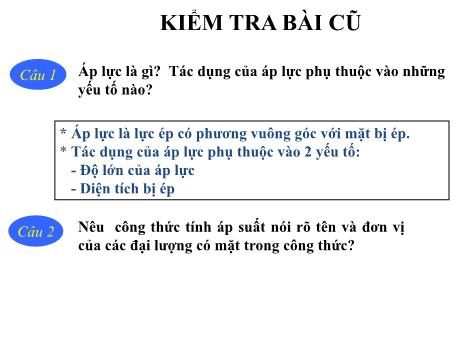 Bài giảng Vật lí 8 - Bài 8: Áp suất chất lỏng