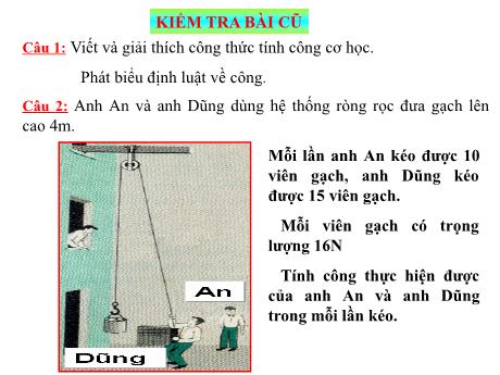 Bài giảng Vật lí 8 - Bài: Công suất