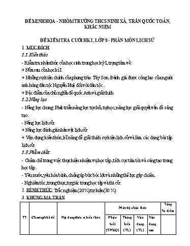 Đề kiểm tra cuối học kì 1 môn Lịch sử 8 - Trường THCS Khắc Niệm (Có đáp án)