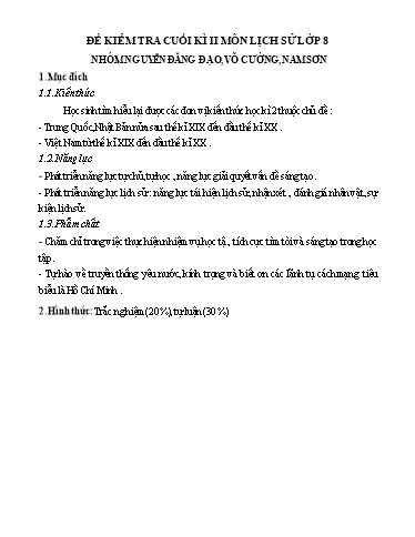 Đề kiểm tra cuối học kì 2 môn Lịch sử 8 - Trường THCS Võ Cường (Có đáp án)