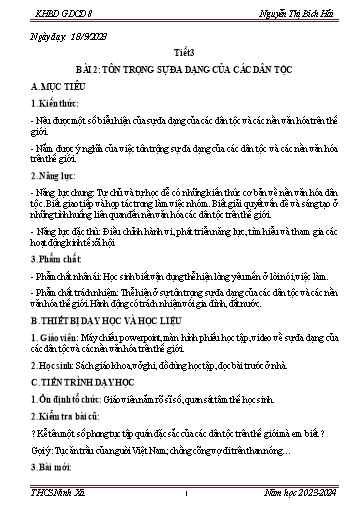Giáo án Giáo dục công dân 8 (Kết nối tri thức) - Tiết 3, Bài 2: Tôn trọng sự đa dạng của các dân tộc - Năm học 2023-2024