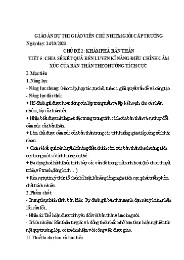 Giáo án Hoạt động trải nghiệm 8 (Chân trời sáng tạo) - Tiết 5: Chia sẻ kết quả rèn luyện kĩ năng điều chỉnh cảm xúc của bản thân theo hướng tích cực - Năm học 2023-2024
