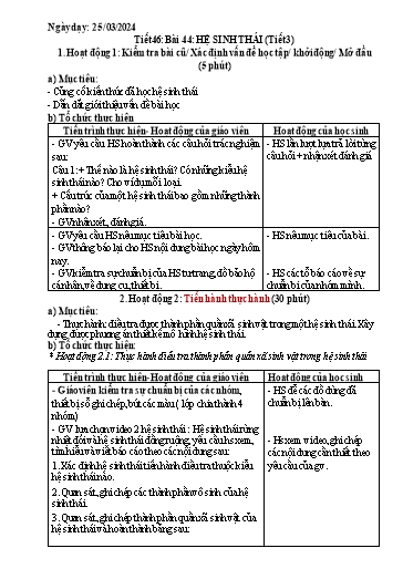 Giáo án Khoa học tự nhiên 8 (Kết nối tri thức) - Tiết 46, Bài 44: Hệ sinh thái (tiết 3)