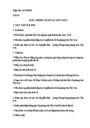 Giáo án Lịch sử 8 (Kết nối tri thức) - Tiết 16, Bài 8: Phong trào Tây Sơn - Năm học 2023-2024