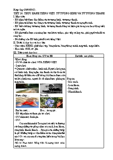 Giáo án Ngữ văn 8 (Kết nối tri thức) - Tiết 16, Thực hành tiếng việt: Từ tượng hình và từ tượng thanh