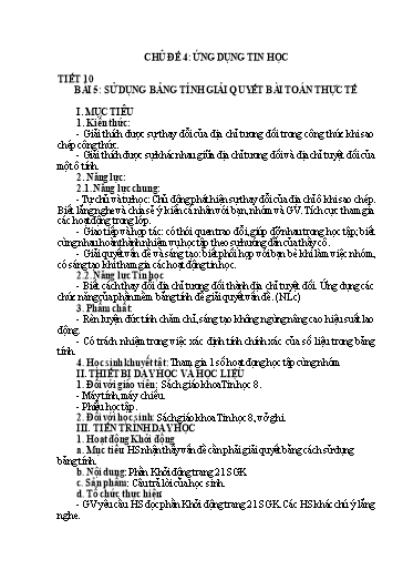 Giáo án Tin học 8 (Kết nối tri thức) - Bài 5: Sử dụng bảng tính giải quyết bài toán thực tế