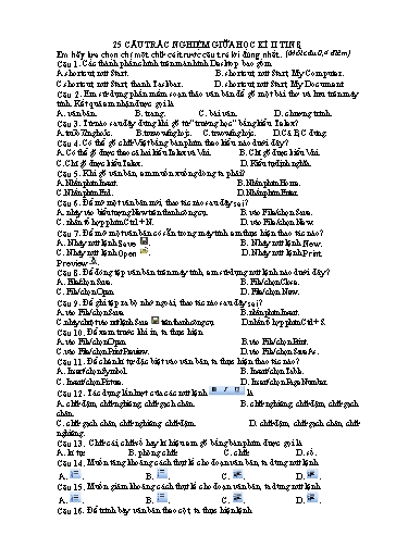 25 Câu trắc nghiệm giữa học kì 2 môn Tin học 8 - Trường THCS Quán Toan (Có đáp án)