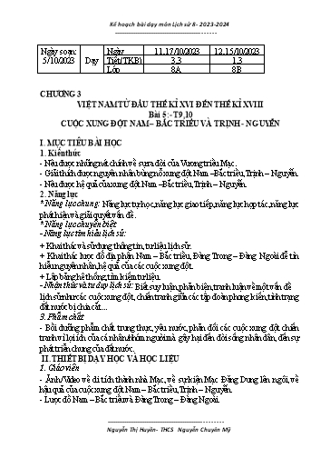 Bài giảng Lịch sử 8 (Cánh diều) - Chương 3 - Bài 5: Cuộc xung đột Nam, Bắc triều và Trịnh Nguyễn - Năm học 2023-2024 - Nguyễn Thị Huyền