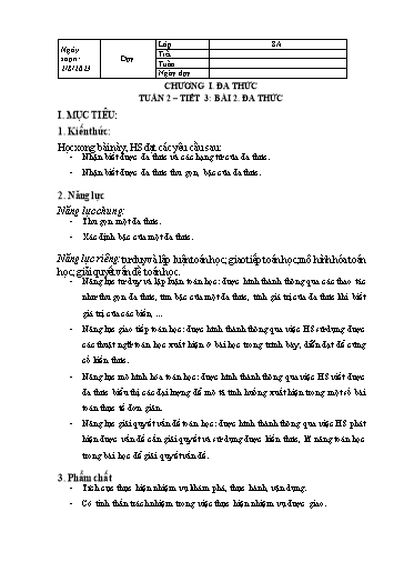 Bài giảng Toán 8 (Kết nối tri thức) - Tuần 2 - Chương 1 - Bài 2: Đa thức - Trường THCS Bạch Đằng