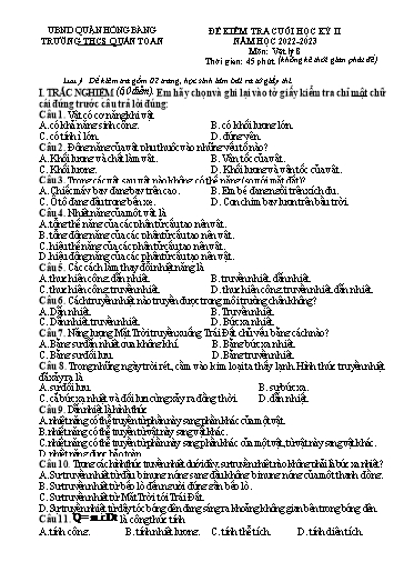 Đề kiểm tra cuối học kì 2 môn Vật lí 8 - Năm học 2022-2023 - Lê Bá Nhật (Có đáp án)