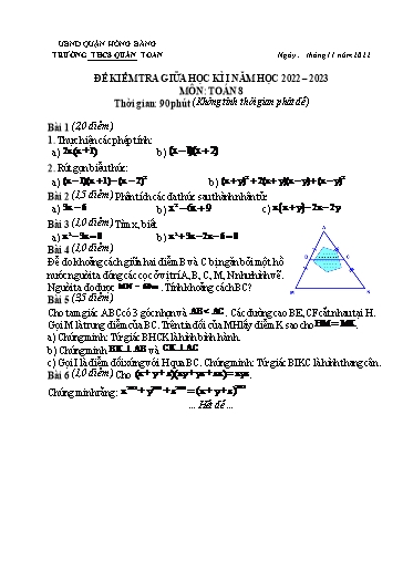 Đề kiểm tra giữa học kì 1 môn Toán 8 - Năm học 2022-2023 - Trường THCS Quán Toan (Có đáp án)