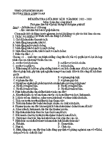 Đề kiểm tra giữa học kì 2 môn Giáo dục công dân 8 - Năm học 2022-2023 - Vũ Ngọc Anh (Có đáp án + Ma trận)