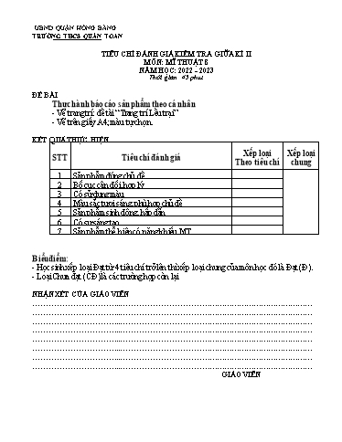 Đề kiểm tra giữa học kì 2 môn Mĩ thuật 8 - Năm học 2022-2023 - Trường THCS Quán Toan (Có đáp án)