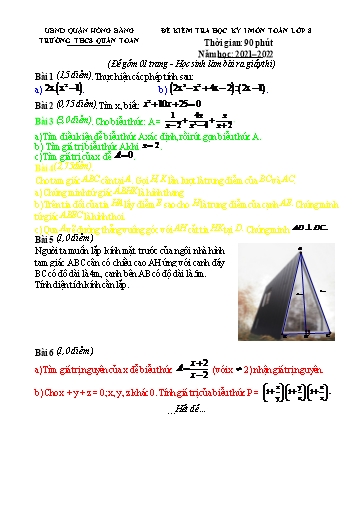 Đề kiểm tra học kì 1 môn Toán 8 - Năm học 2021-2022 - Bùi Thị Thuận (Có đáp án)