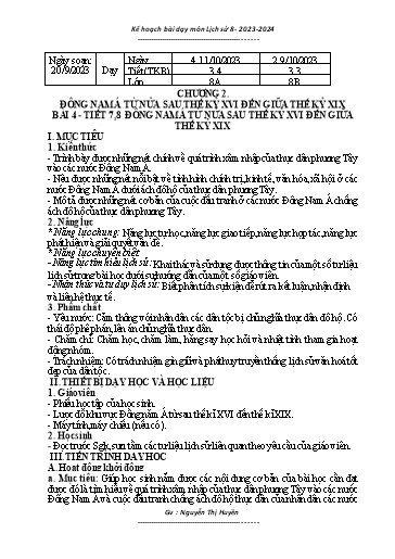 Giáo án Lịch sử 8 (Cánh diều) - Chương 2 - Bài 4: Đông Nam Á từ nửa sau thế kỷ XVI đến giữa thế kỷ XIX - Năm học 2023-2024 - Nguyễn Thị Huyền