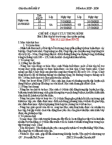 Kế hoạch bài dạy Giáo dục thể chất 8 - Bài 1: Bài tập bổ trợ trong chạy giữa quảng - Năm học 2023-2024 - Nguyễn Thế Trọng