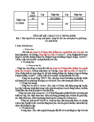 Kế hoạch bài dạy Giáo dục thể chất 8 - Bài 2: Bài tập bổ trợ trong xauats phát, tăng tốc độ sau xuất phát và phối hợp các giai đoạn - Năm học 2023-2024 - Nguyễn Thế Trọng