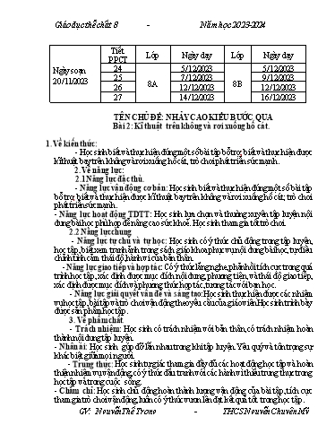 Kế hoạch bài dạy Giáo dục thể chất 8 - Bài 2: Kĩ thuật trên không và rơi xuống hồ cát - Năm học 2023-2024 - Nguyễn Thế Trọng