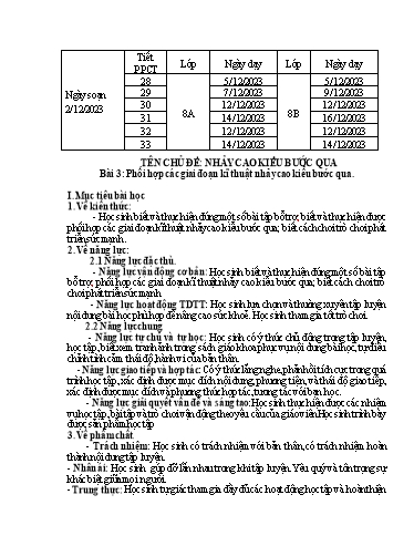 Kế hoạch bài dạy Giáo dục thể chất 8 - Bài 3: Phối hợp các giai đoạn kĩ thuật nhảy cao kiểu bước qua - Năm học 2023-2024 - Trường THCS Nguyễn Chuyên Mỹ