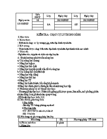 Kế hoạch bài dạy Giáo dục thể chất 8 - Bài: Kiểm tra chạy cự ly trung bình - Năm học 2023-2024 - Trường THCS Nguyễn Chuyên Mỹ