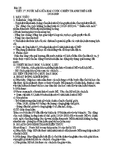 Kế hoạch bài dạy Lịch sử 8 (Kết nối tri thức) - Bài 18: Nước Mĩ giữa hai cuộc chiến tranh thế giới 1918-1939 - Trường THCS Nguyễn Chuyên Mỹ