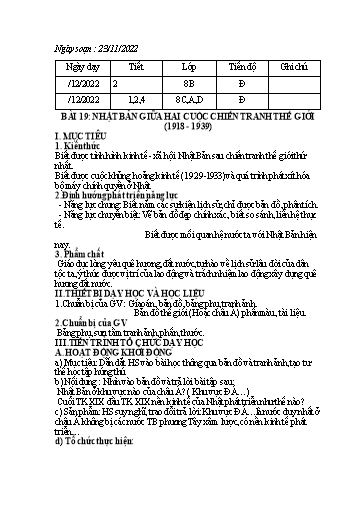 Kế hoạch bài dạy Lịch sử 8 (Kết nối tri thức) - Bài 19: Nhật Bản giữa hai cuộc chiến tranh thế giới (1918-1939) - Năm học 2022-2023 - Trường THCS Nguyễn Chuyên Mỹ