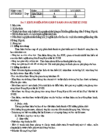 Kế hoạch bài dạy Lịch sử 8 (Kết nối tri thức) - Bài 7: Khởi nghĩa nông dân ở Đàng Ngoài - Năm học 2023-2024 - Trường THCS Nguyễn Chuyên Mỹ