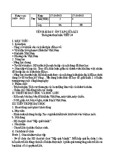Kế hoạch bài dạy Lịch sử 8 (Kết nối tri thức) - Bài: Ôn tập giữa thế kỷ 1 - Năm học 2023-2024 - Trường THCS Nguyễn Chuyên Mỹ