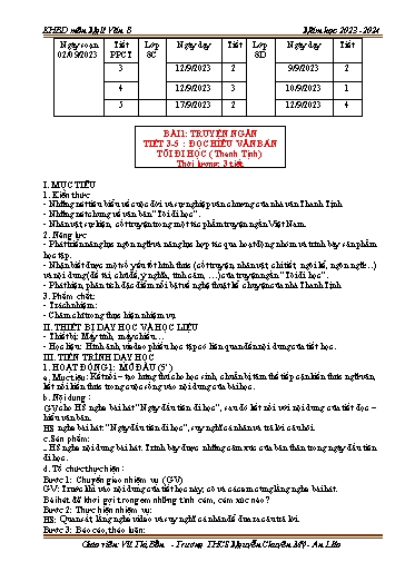 Kế hoạch bài dạy Ngữ văn 8 (Cánh diều) - Bài 1: Truyện ngắn. Đọc hiểu văn bản Tôi đi học - Năm học 2023-2024 - Vũ Thị Bốn