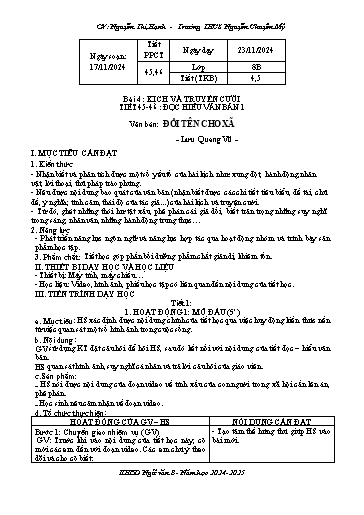 Kế hoạch bài dạy Ngữ văn 8 (Cánh diều) - Bài 4: Kịch và truyện cười. Đọc hiểu văn bản Đổi tên cho xã - Năm học 2024-2025 - Nguyễn Thị Hạnh