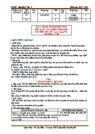 Kế hoạch bài dạy Ngữ văn 8 (Cánh diều) - Bài 4: Kịch và truyện cười. Đọc hiểu văn bản Đổi tên cho xã - Năm học 2023-2024 - Vũ Thị Bốn