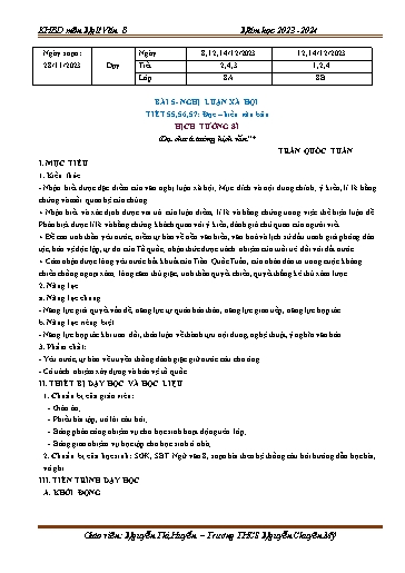 Kế hoạch bài dạy Ngữ văn 8 (Cánh diều) - Bài 5: Nghị luận xã hội. Đọc hiểu văn bản Hịch tướng sĩ - Năm học 2023-2024 - Nguyễn Thị Huyền