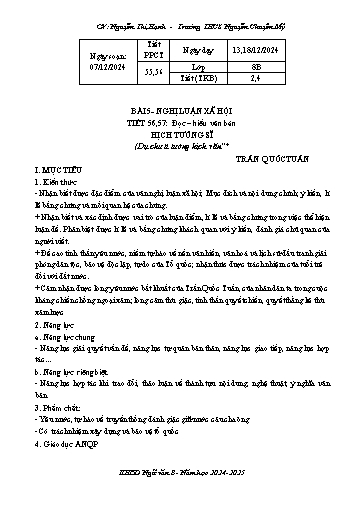 Kế hoạch bài dạy Ngữ văn 8 (Cánh diều) - Bài 5: Nghị luận xã hội. Đọc hiểu văn bản Hịch tướng sĩ - Năm học 2024-2025 - Nguyễn Thị Hạnh