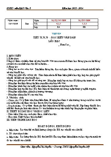 Kế hoạch bài dạy Ngữ văn 8 (Cánh diều) - Bài: Đọc hiểu văn bản Lão Hạc - Năm học 2023-2024 - Nguyễn Thị Huyền