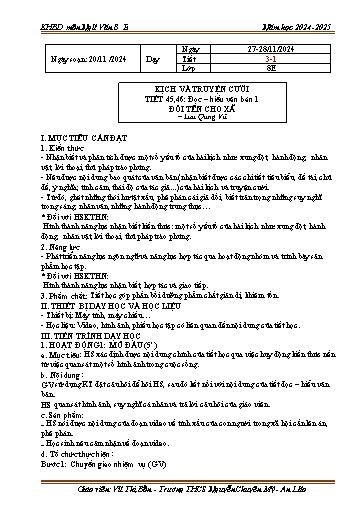 Kế hoạch bài dạy Ngữ văn 8 (Cánh diều) - Bài: Đổi tên cho xã - Năm học 2024-2025 - Vũ Thị Bố