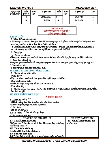 Kế hoạch bài dạy Ngữ văn 8 (Cánh diều) - Bài: Ôn tập cuối học kì 1 - Năm học 2023-2024 - Nguyễn Thị Huyền