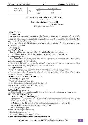 Kế hoạch bài dạy Ngữ văn 8 (Cánh diều) - Tiết 28+29 - Bài 5: Đọc hiểu văn bản Nắng mới - Năm học 2024-2025 - Lưu Nha Chang