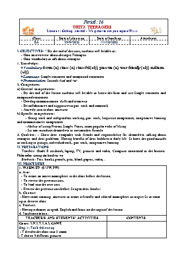 Kế hoạch bài dạy Tiếng Anh 8 (Global Success) - Unit 3: Teenagers - Năm học 2023-2024 - Trường THCS Nguyễn Chuyên Mỹ