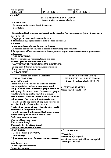 Kế hoạch bài dạy Tiếng Anh 8 (Global Success) - Unit 5: Festivals in Vietnam - Năm học 2022-2023 - Trường THCS Nguyễn Chuyên Mỹ
