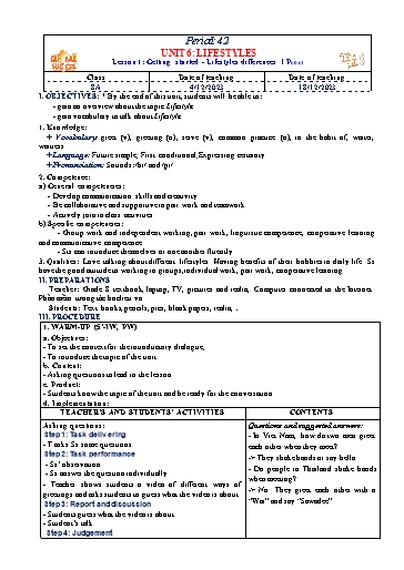 Kế hoạch bài dạy Tiếng Anh 8 (Global Success) - Unit 6: Lifestyles - Năm học 2023-2024 - Trường THCS Nguyễn Chuyên Mỹ